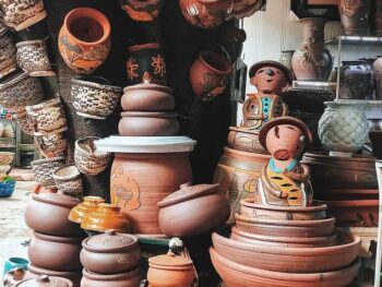 Ceramic pieces crafted at Bat Trang village, showcasing traditional Vietnamese pottery.